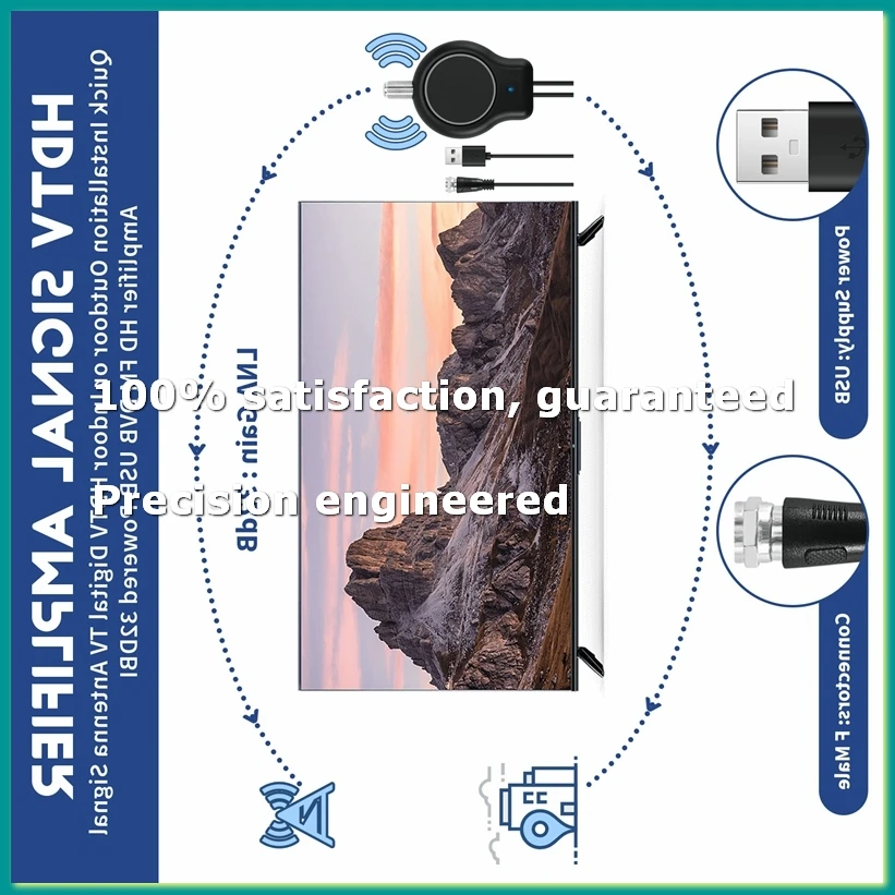 Quick Installation Outdoor or Indoor HDTV Digital TV Antenna Signal Amplifier HD FM DVB USB Powered 32DBI-A82Z