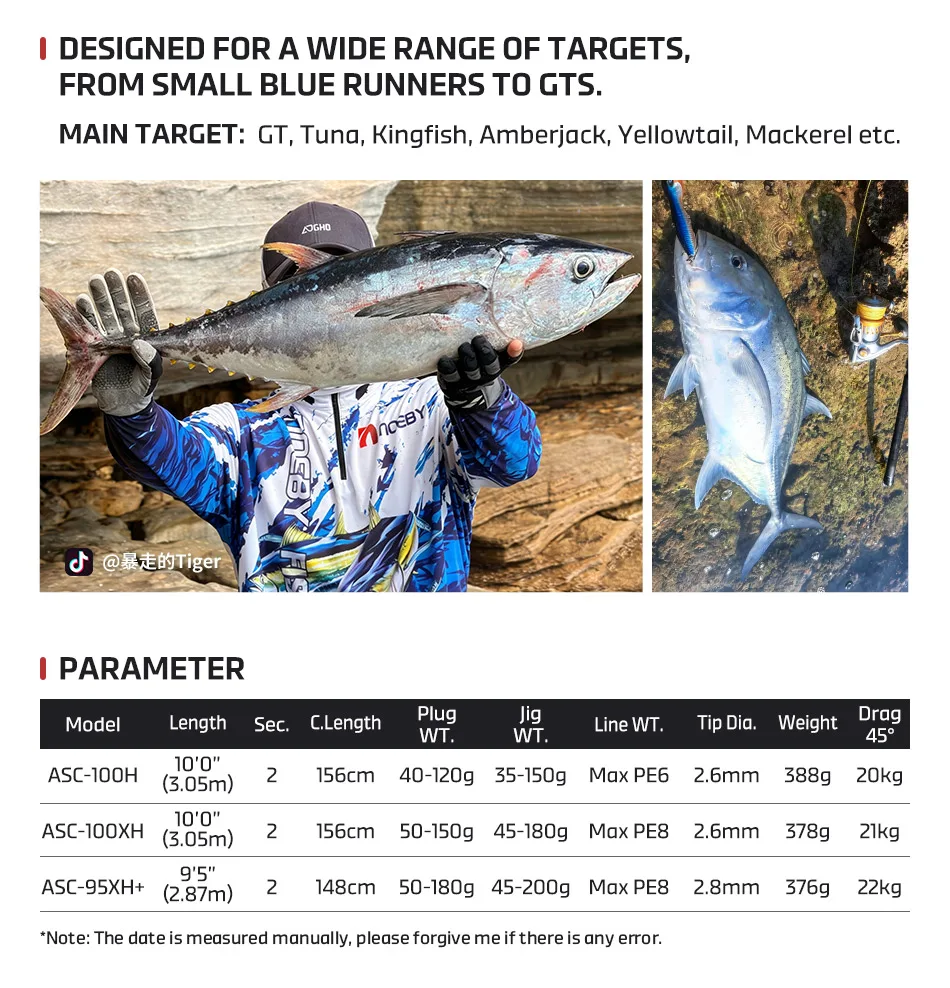 NOEBY Artisan Shore Casting Angelrute 2,87m 3,05m Max. Bremskraft 22kg Fuji Teile 2 Abschnitte H XH XH+ für Großfische GT Thunfisch Angelrute – Detail 6