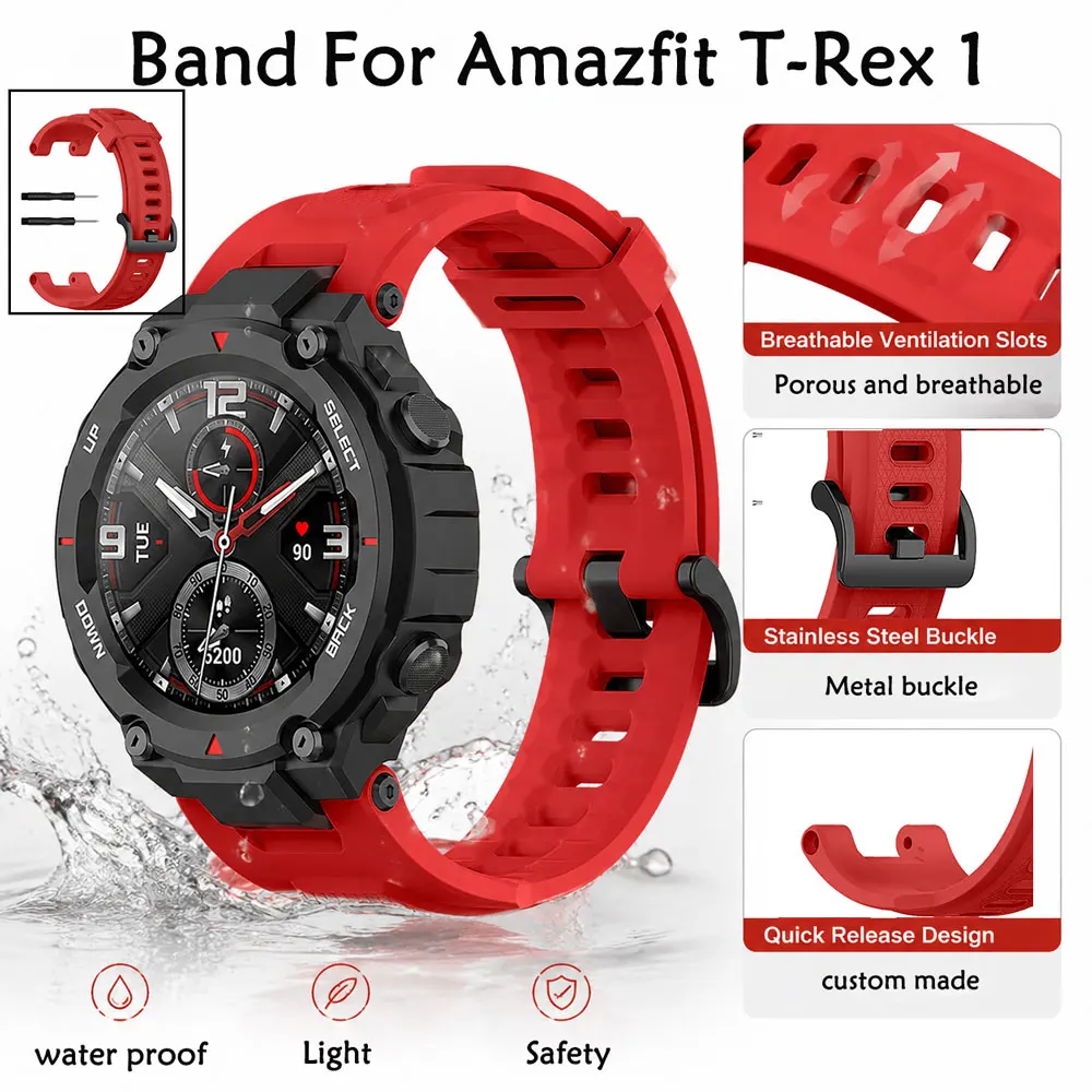 Silikonarmband für Amazfit T Rex 1 Special Edition, atmungsaktives Armband, Silikonarmband für Amazfit T-Rex 1 Correa Band
