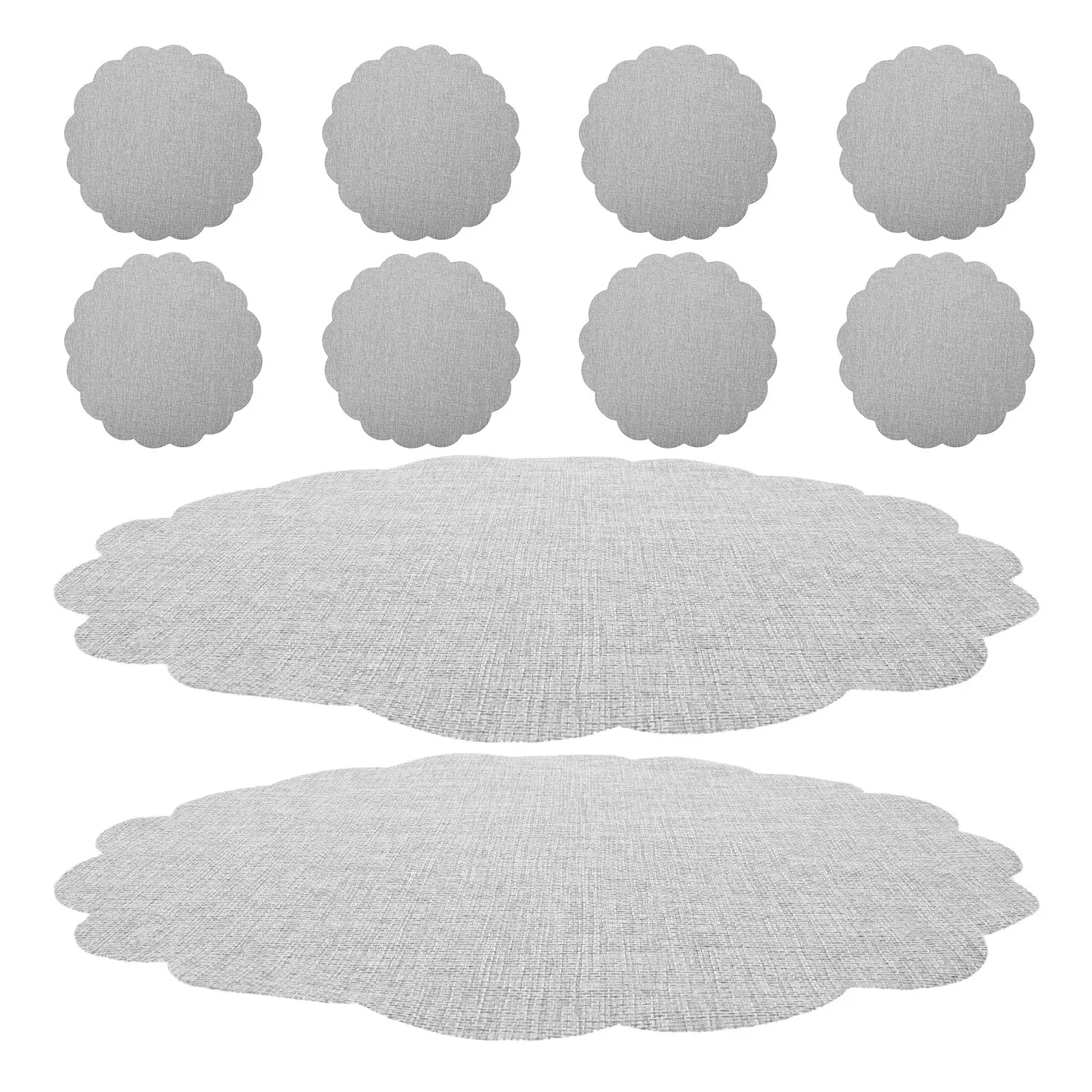 Embroidery Kitchen - 10Pcs Rustic Farmhouse Scalloped Embroidery Placemat
