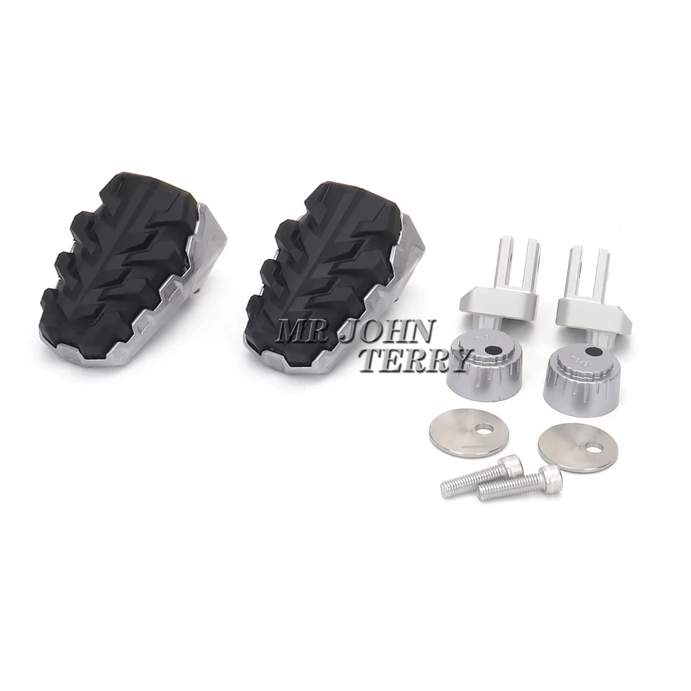TCMT Repose-pieds Avant Argent/Noir Avec Incrustations Caoutchouc Antidérapantes - Compatible Suzuki V-Strom 650 / 1000 DL650 DL1000 - Amorti Vibrations & Look Racing