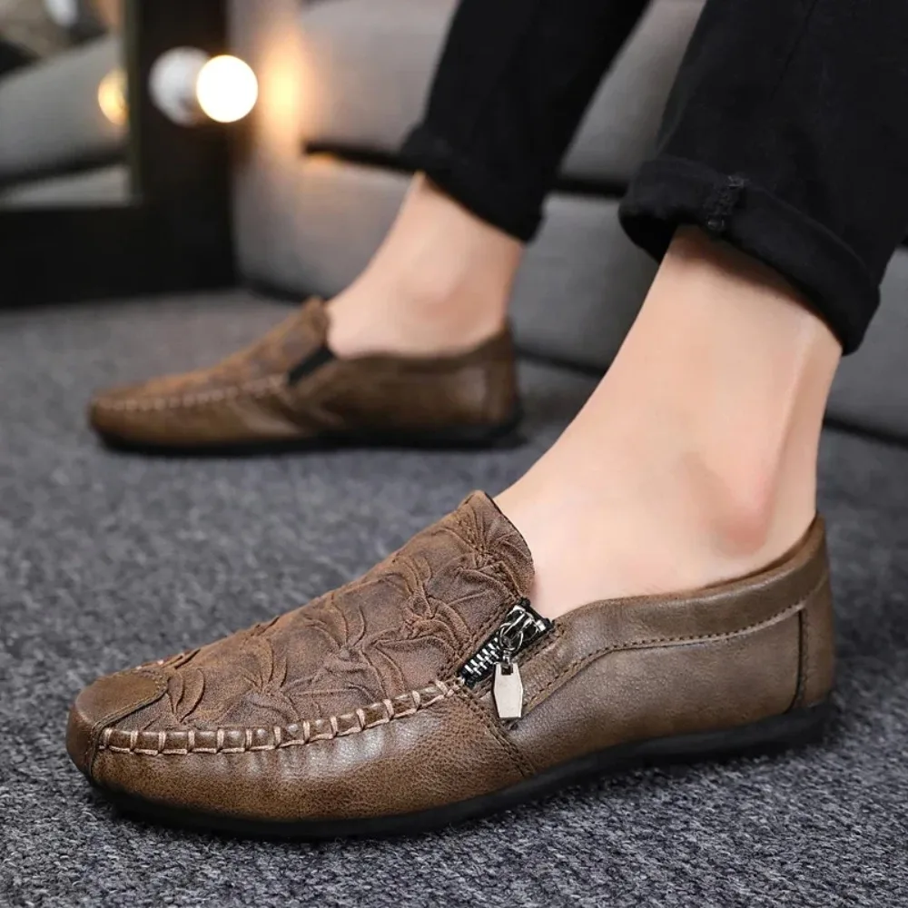 New Autumn Men Casual Loafers, British Style Leather Shoes, Lightweight Slip On Lazy Walking Shoes For Men