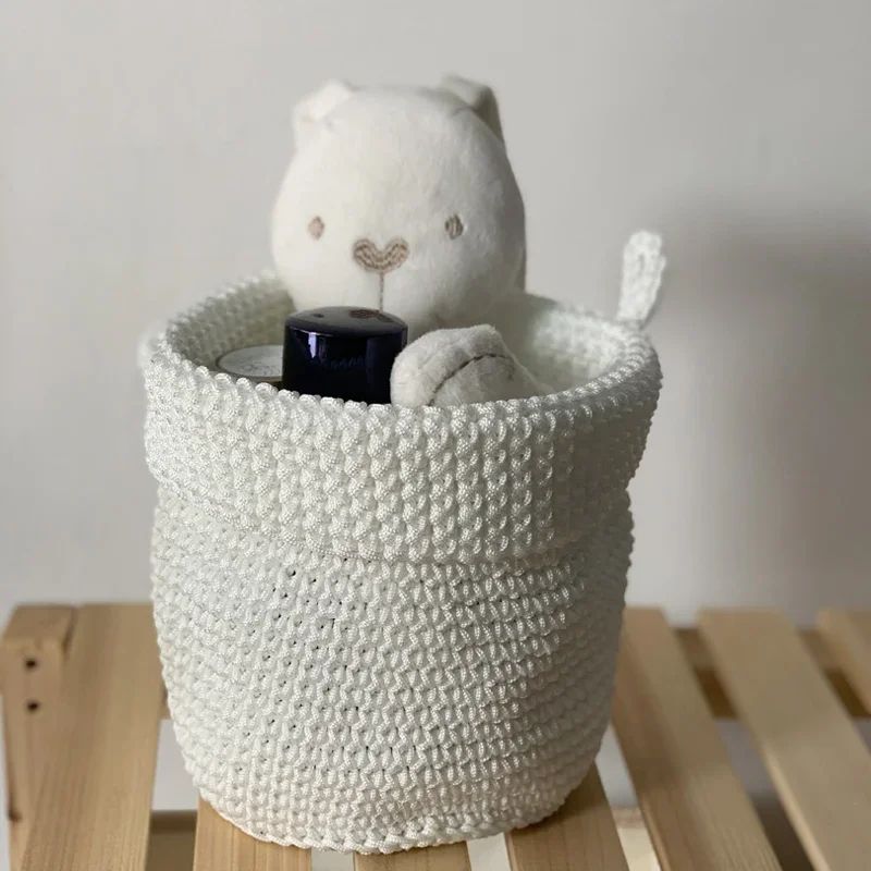 Handmade Storage Basket Nordic Concise Hand Knitting Organizer Hanging Barrel Make Up Stuff Organization Home Dorm Table Decor