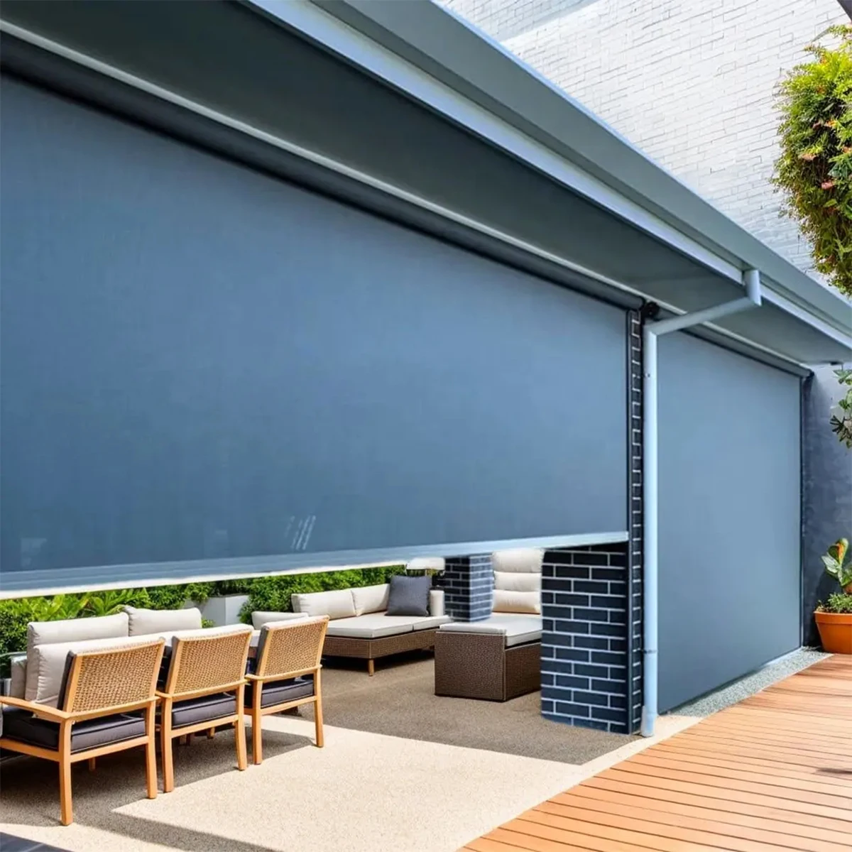 

Outdoor sunshade fabric zipper screen with remote control sunshade waterproof windproof outdoor roller shutter