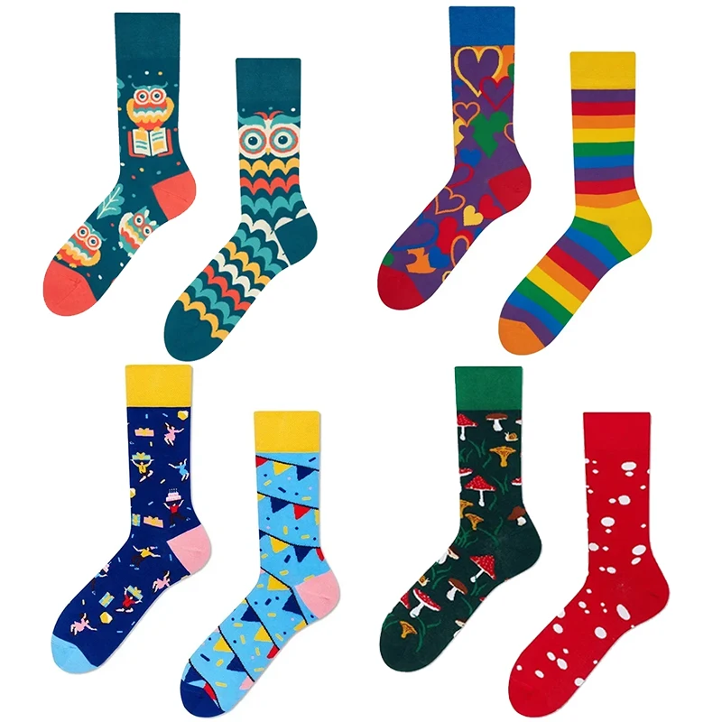 

New Fashion Socks AB Asymmetric Mandarin Duck Socks for Men and Women Medium High Tube Cotton Socks