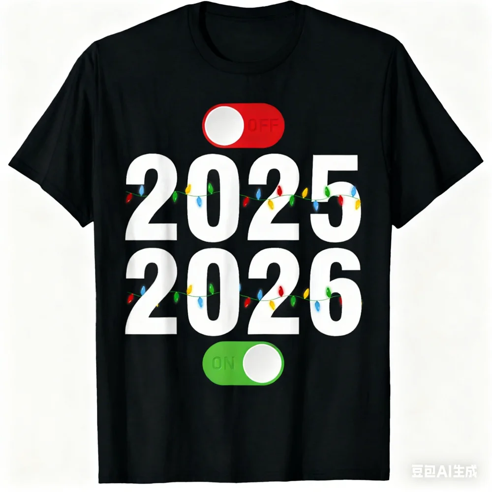 

Funny 3D 2025 Off 2026 ON Print T-Shirt Creative Personality Design Short Sleeve Tees Men's Women's Happy New Year Theme Clothes