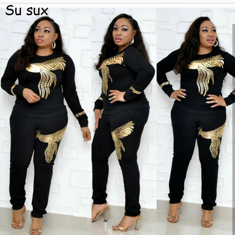 Phoenix Sequins Pencil Pant Two Piece Sets Women Casual O Neck Long Sleeve Top and Long Trousers Matching Sets Tracksuit Vestido