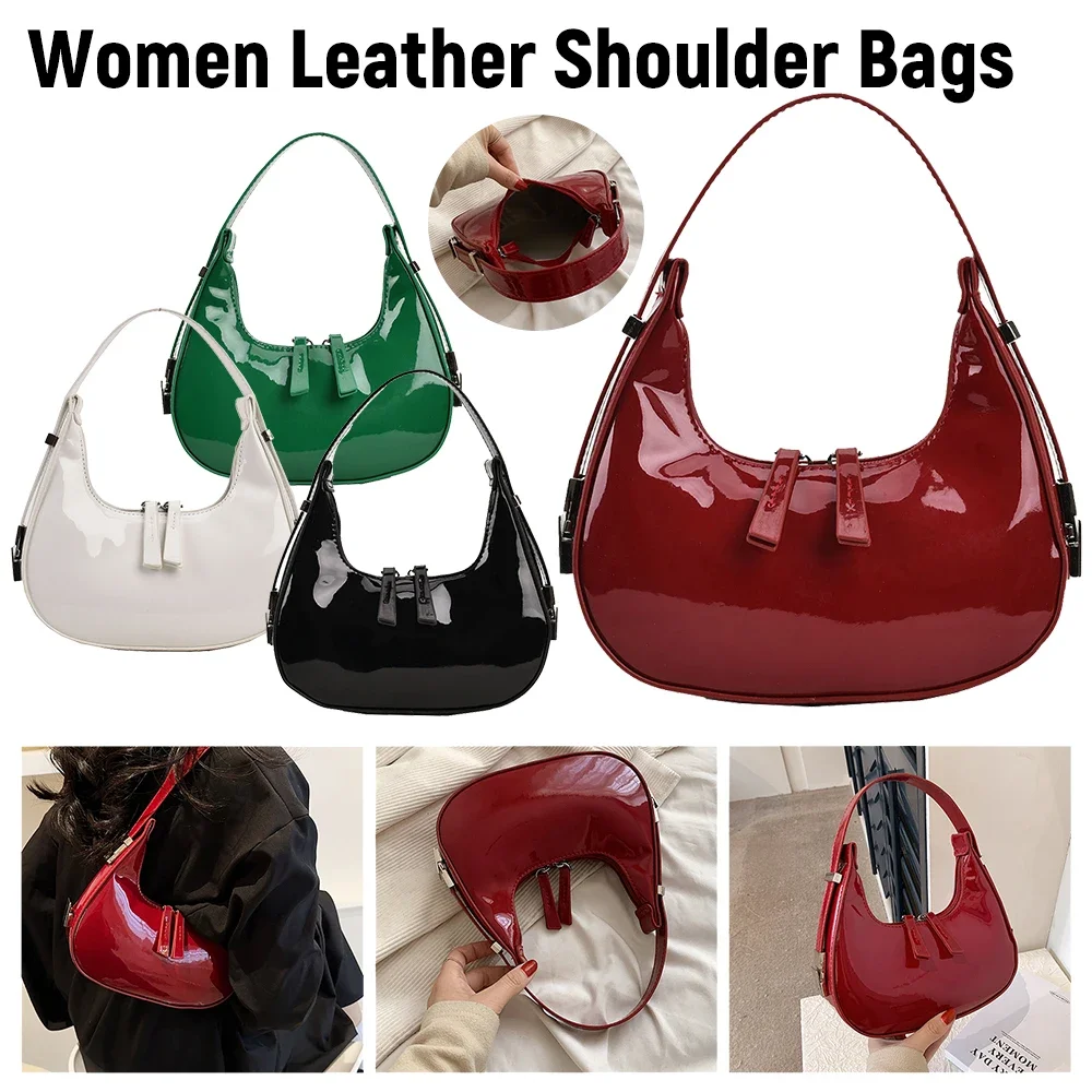 Women Leather Shoulder Bags Casual Vintage Tote Bag Retro Half Handbag Moon Armpit Bags Zipper PU Satchel Clutch Travel Purse