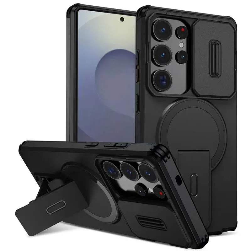 Luxury Invisible Bracket Hard PC Magnetic Phone Case With Sliding Window Protection For Samsung Galaxy S26Ultra S23 S24 S25FE