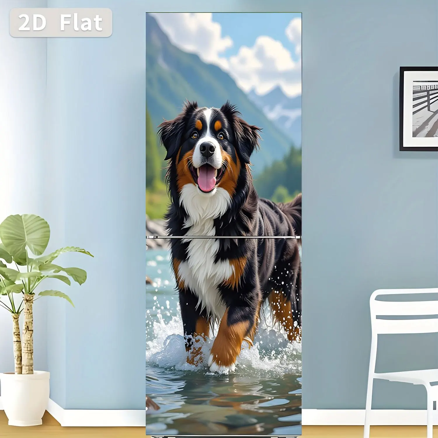 Refrigerator Sticker Bernese Mountain Dog Playing in Water Theme Design Wall Sticker Decorative Wallpaper Self-Adhesive Suita - view 5