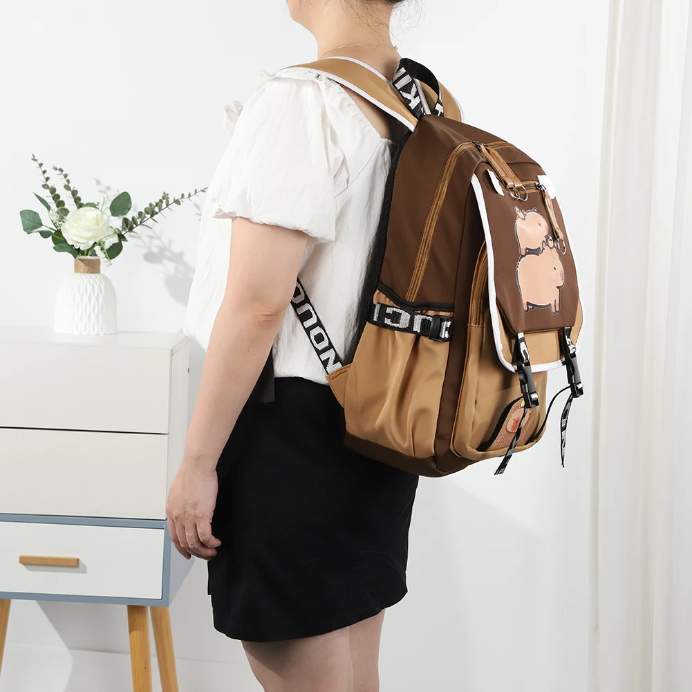 Capybara Niedlicher Rucksack mit Federmäppchen, stilvoller Rucksack, verstellbarer Riemen, bezaubernder Tagesrucksack, Reiserucksack