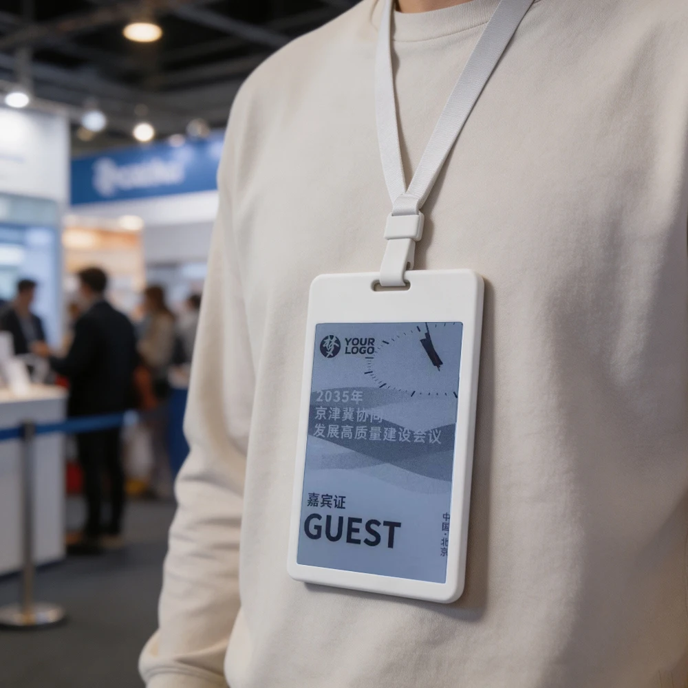 Reusable Smart Bluetooth E-Ink Badge 3.68'' 4-Color E-Paper Display Wireless Charging Digital ID Card for Office Expo Visitor
