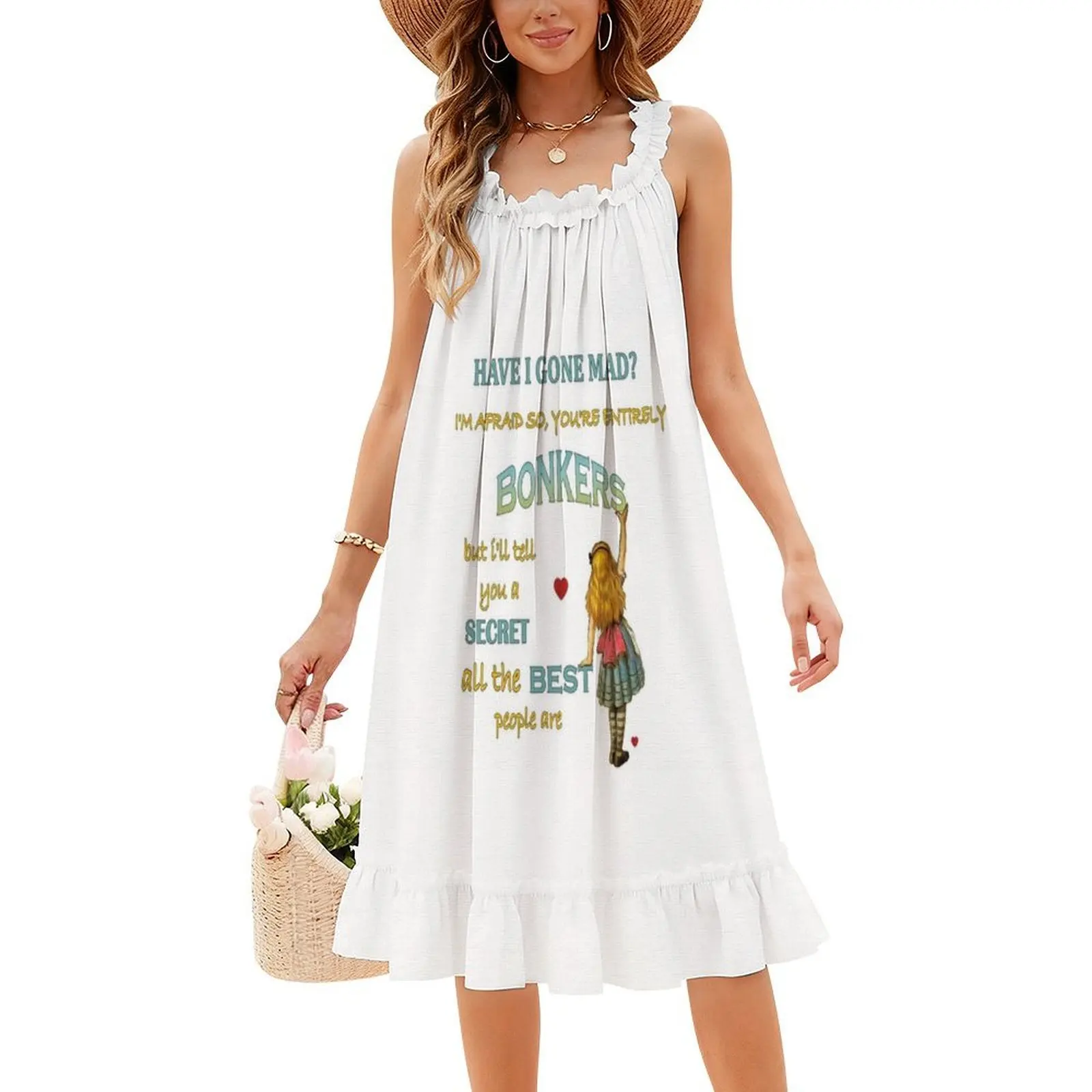 Alice In Quote-You're Allamente Bonkers Abito bohémien senza maniche per donna Stampa Abiti da festa in spiaggia Alice In Tea Party Lewis