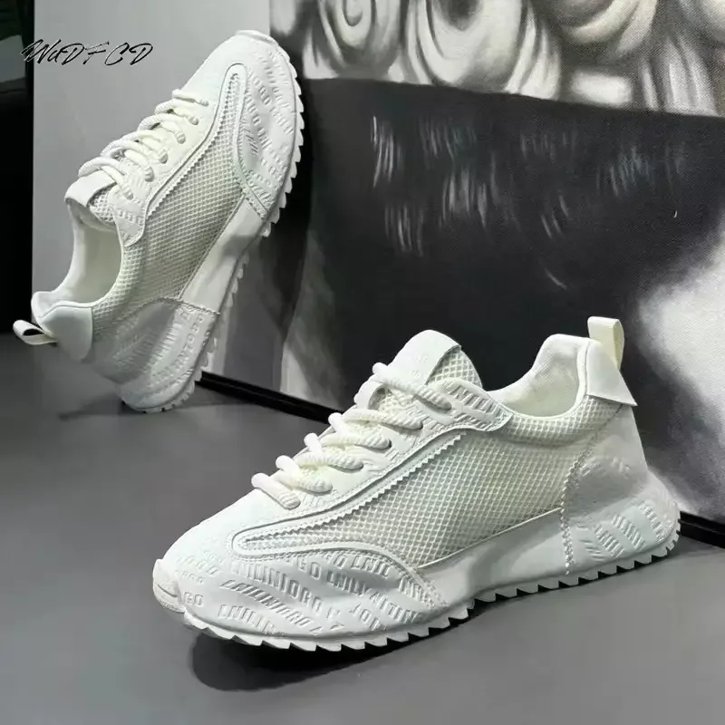 Chunky Sneaker Men Designer Increased Internal Platform Board Shoes Fashion Casual Microfiber Leather Mesh Breathable Sport Shoe