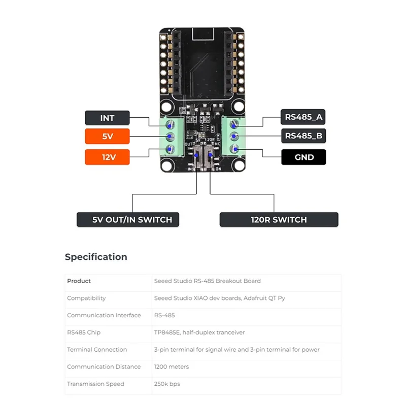 RS-485 Breakout Board Forseeed Studio XIAO Development Board Andqt Py TP8485E Transceiver IC
