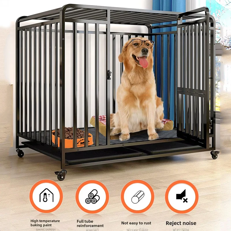Large Metal Kennel Dog Cage House Two Doors Square Slat Tube Iron and Plastic Pallet Pallet Box Packaging