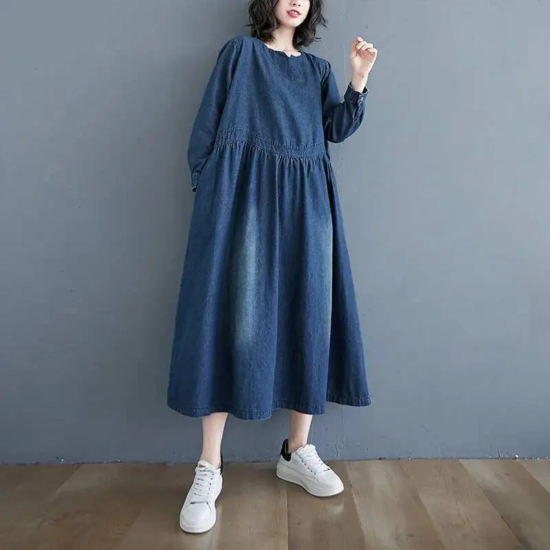 

Loose Long Sve Denim Women's Knee-Length Plus Size Spring Autumn Korean Sle Casual Cotton Color Dr