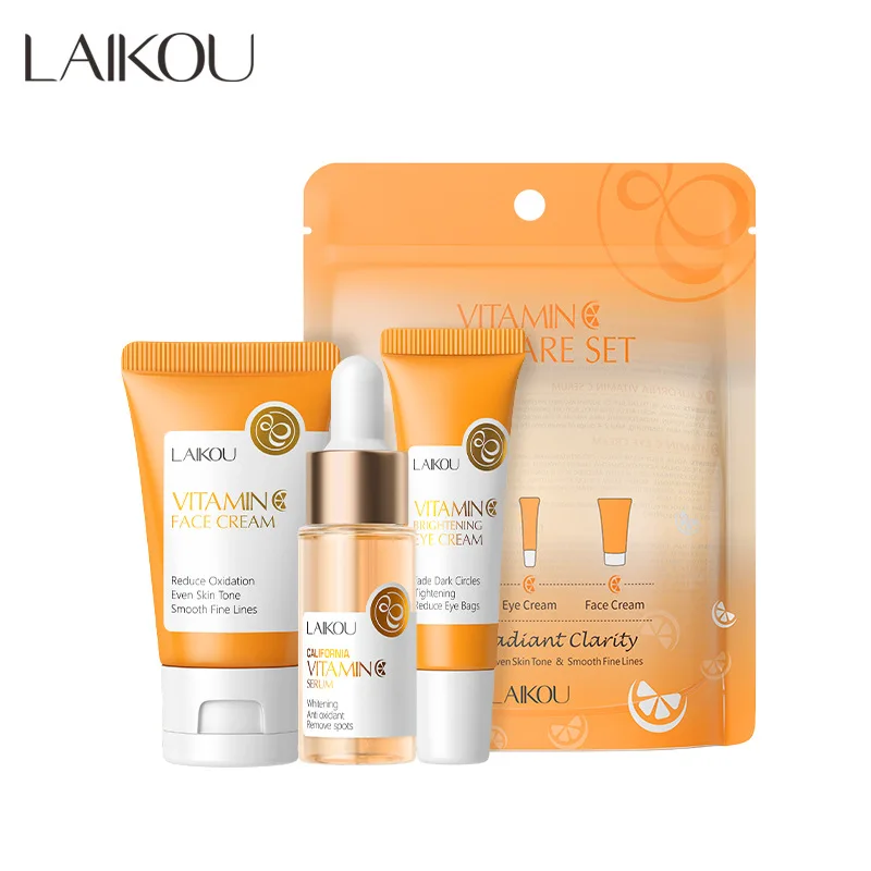 3 pièces/ensemble LAIKOU vitamine C 24K doré Sakura ensembles de soins de la peau crème pour le visage sérum crème pour les yeux Kit de soins du visage hydratant