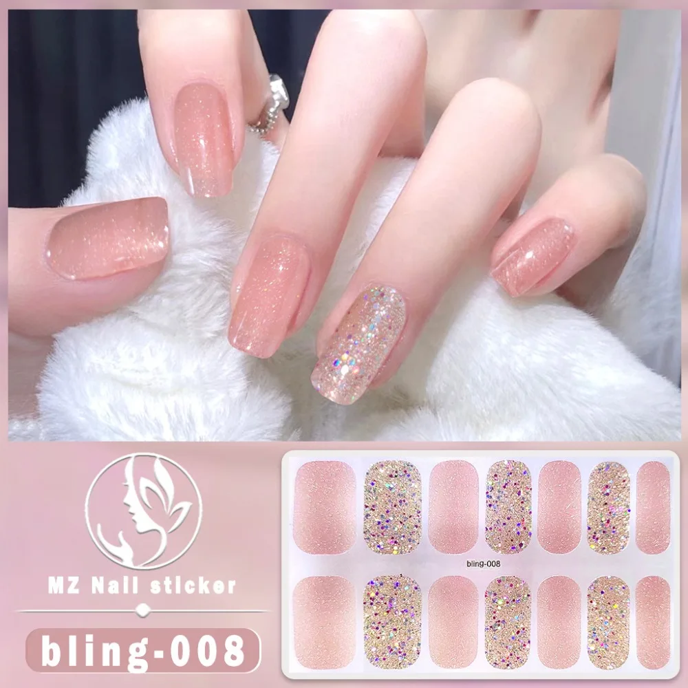 Decalcomanie per unghie francesi scintillanti Adesivo per nail art impermeabile Nessun danno alle unghie Involucri per smalto per unghie 3D Involucri per unghie completi in gel