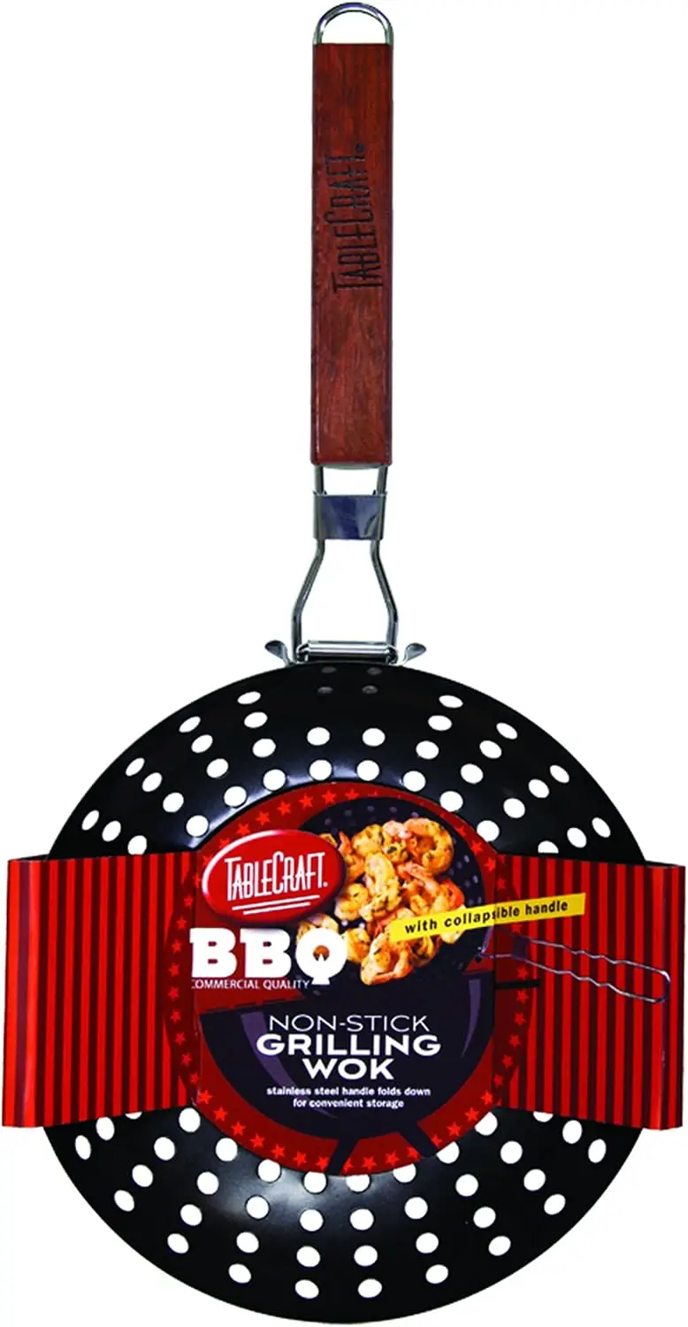 

BBQ Nonstick Grill Wok with Wood Handle, Small, Steel