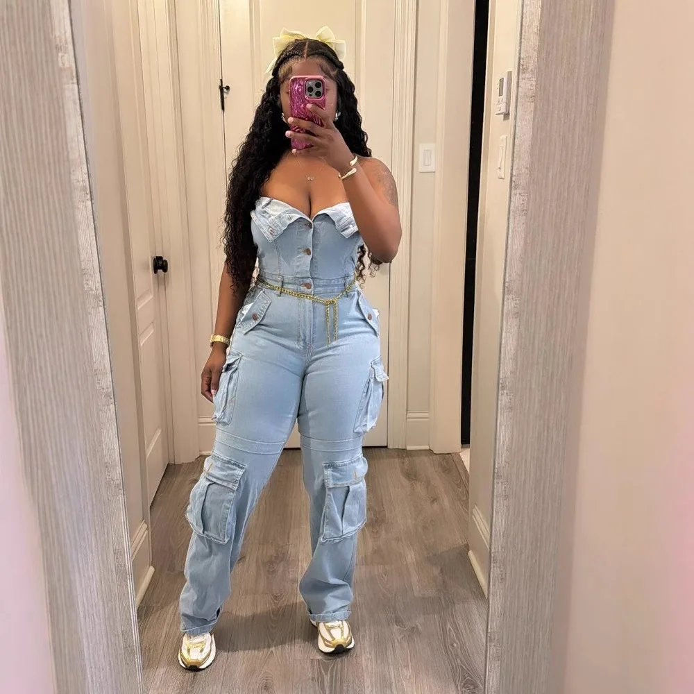 Denim Jumpsuit Women Rompers Lace Long Overalls Trench Spring Summer Bodycon Y2k Party Cluwear Elegant Outfits Work Jumpsuits