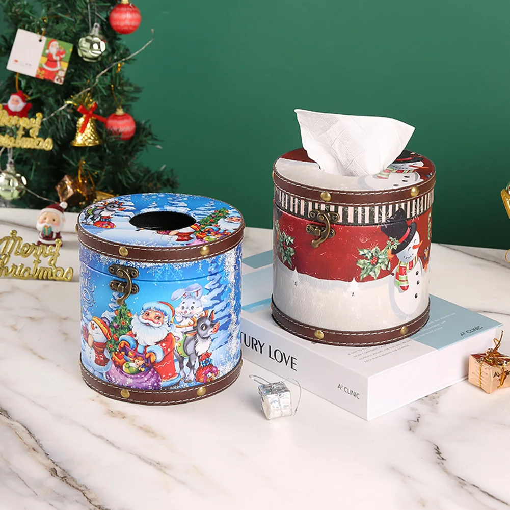 

Christmas circular tissue box for home use, indoor dining table, living room, coffee table, desktop, paper box, circular tissue