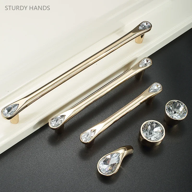 

5PCS zinc alloy diamond inlaid cabinet door handle light luxury wardrobe bathroom cabinet door handle furniture accessories