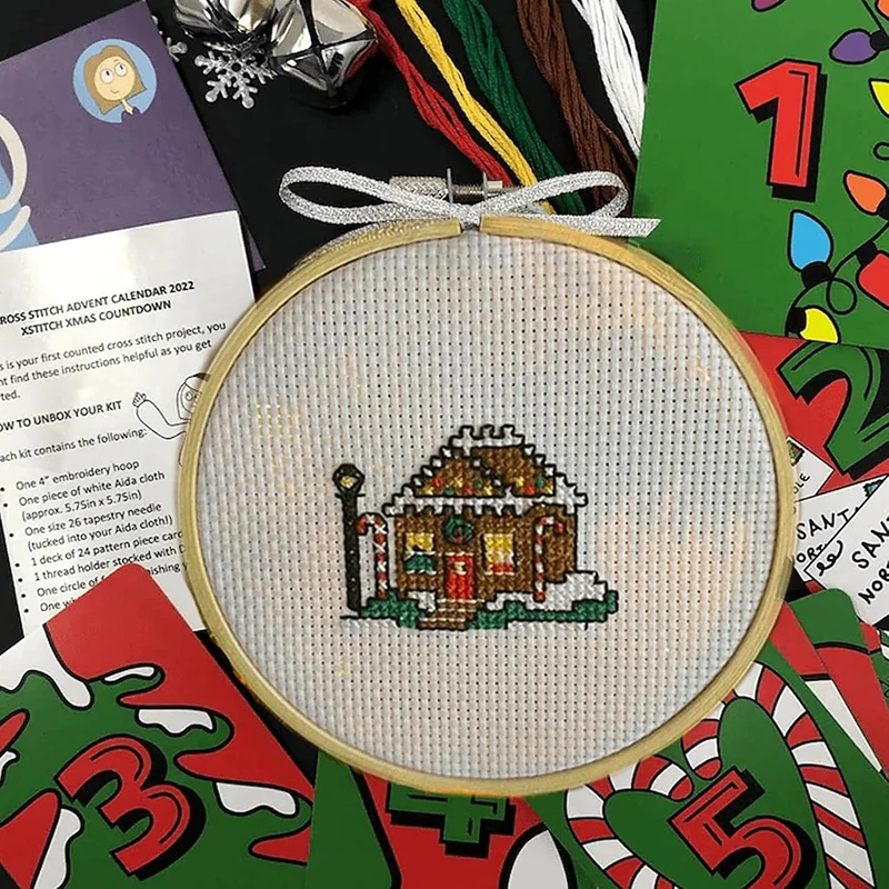 Cross Stitch Advent Calendar Christmas Cross Stitch Handmade Gift Kit Wooden Christmas Embroidered Gift Blind Box