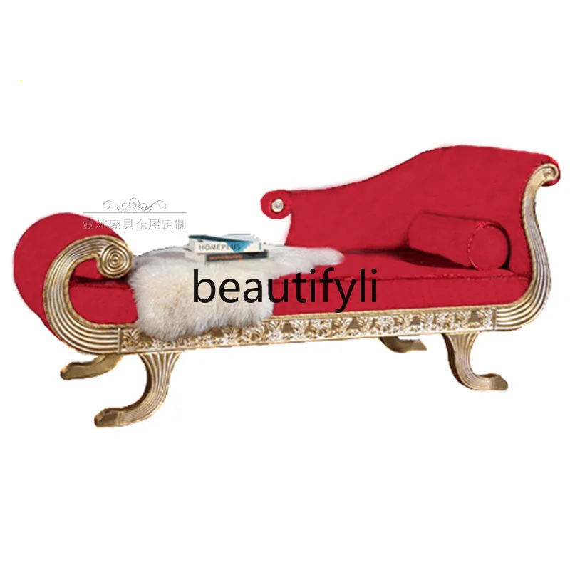

American solid wood light luxury carved fabric concubine sofa classical beauty couch lazy chair