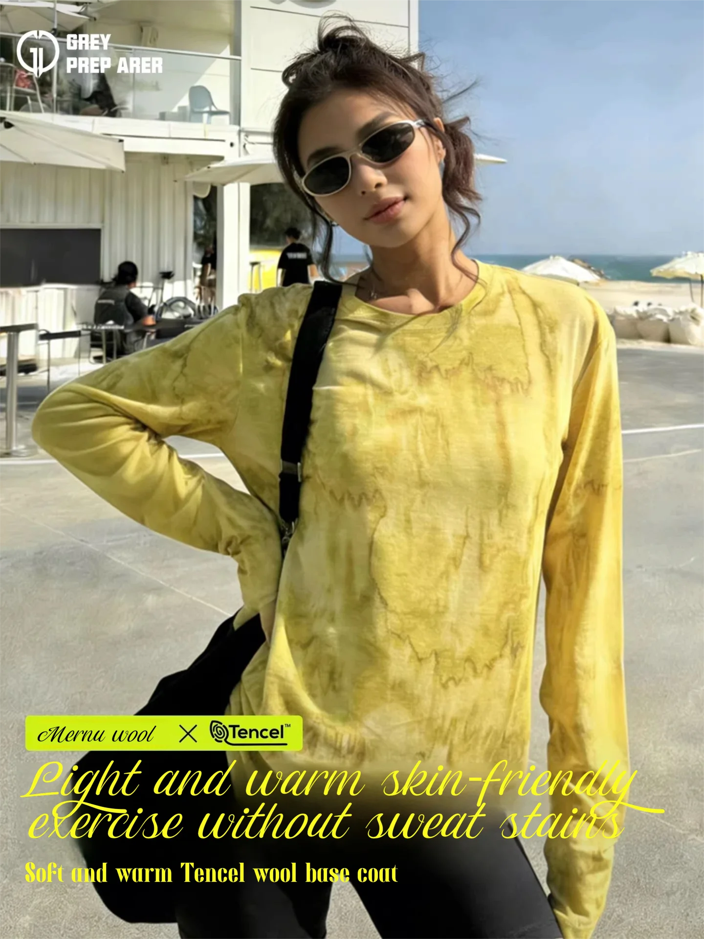Gray Shell Merino Wool Quick-Dry Women's Printed Tie-Dye Long-Sleeve Outdoor Hiking and Mountaineering Skin-Friendly Base Layer T-Shirt