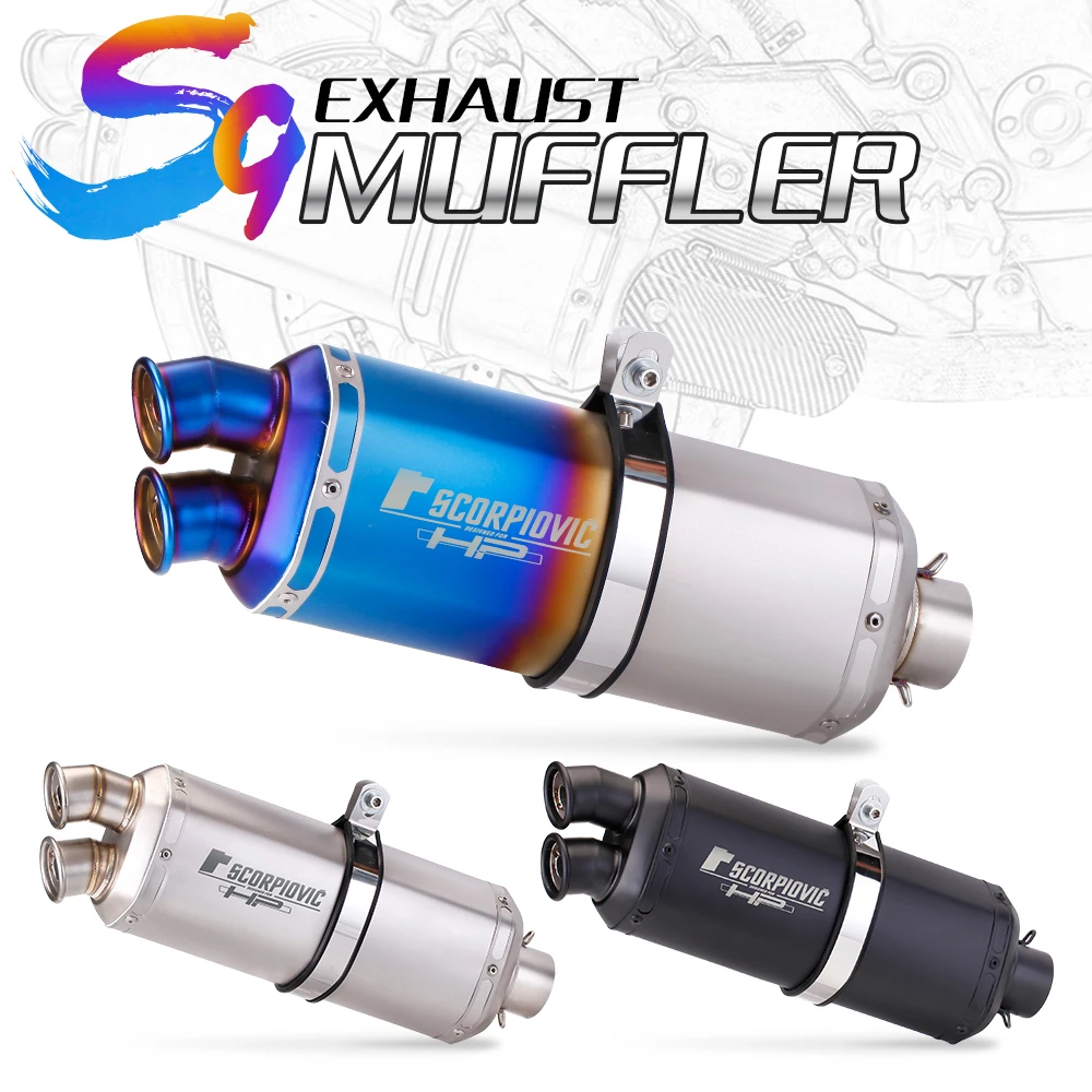 51mm Universal Dual Output High Performance Modified S9 CBR650 NINJA400 ZX6R CRF100L CRF450R  Motorcycle Exhaust Pipe Muffler
