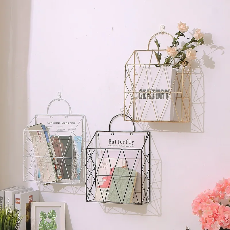 Book Holder 선반 Ins Iron Portable Book Magazine Rack Home Living Room Wall Decoration Newspaper Organizer Storage