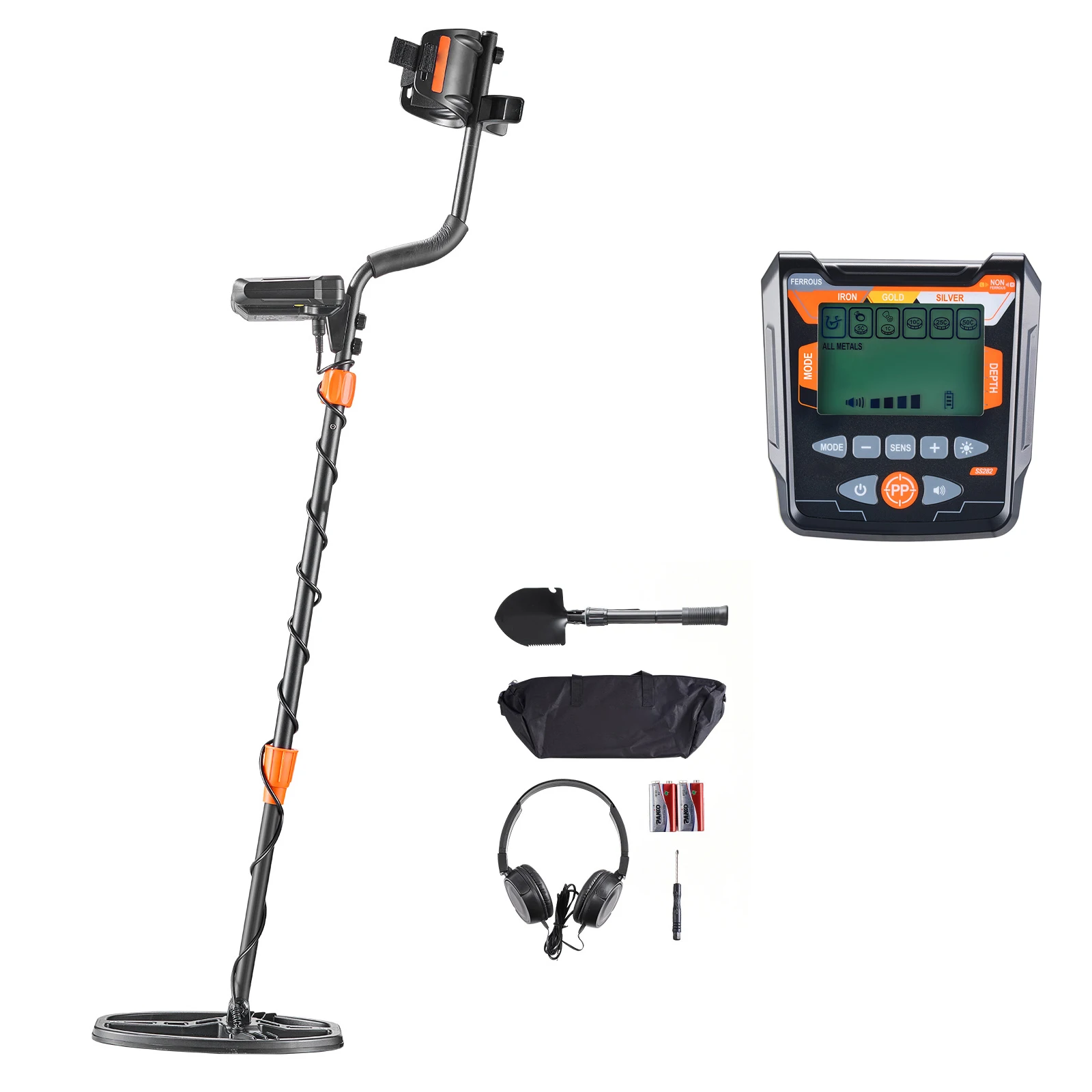SucceBuy 10in Metal Detector for Adults with Display Headphones 5 Modes Adjustable Length for Detecting Gold Treasure Hunting