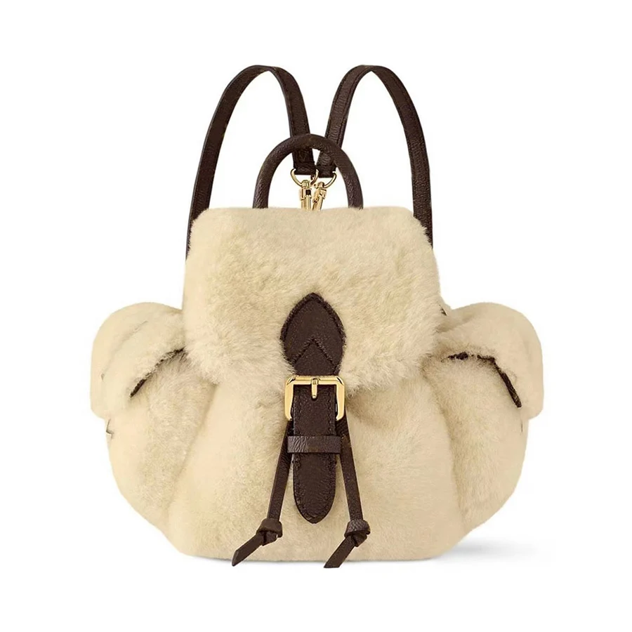 Below 20 Litre Mini Cute Soft Plush Backpack Multi-pocket Women's Shoulder Bag Flap Drawstring Daypack Faux Fur Solid Mochila ﻿