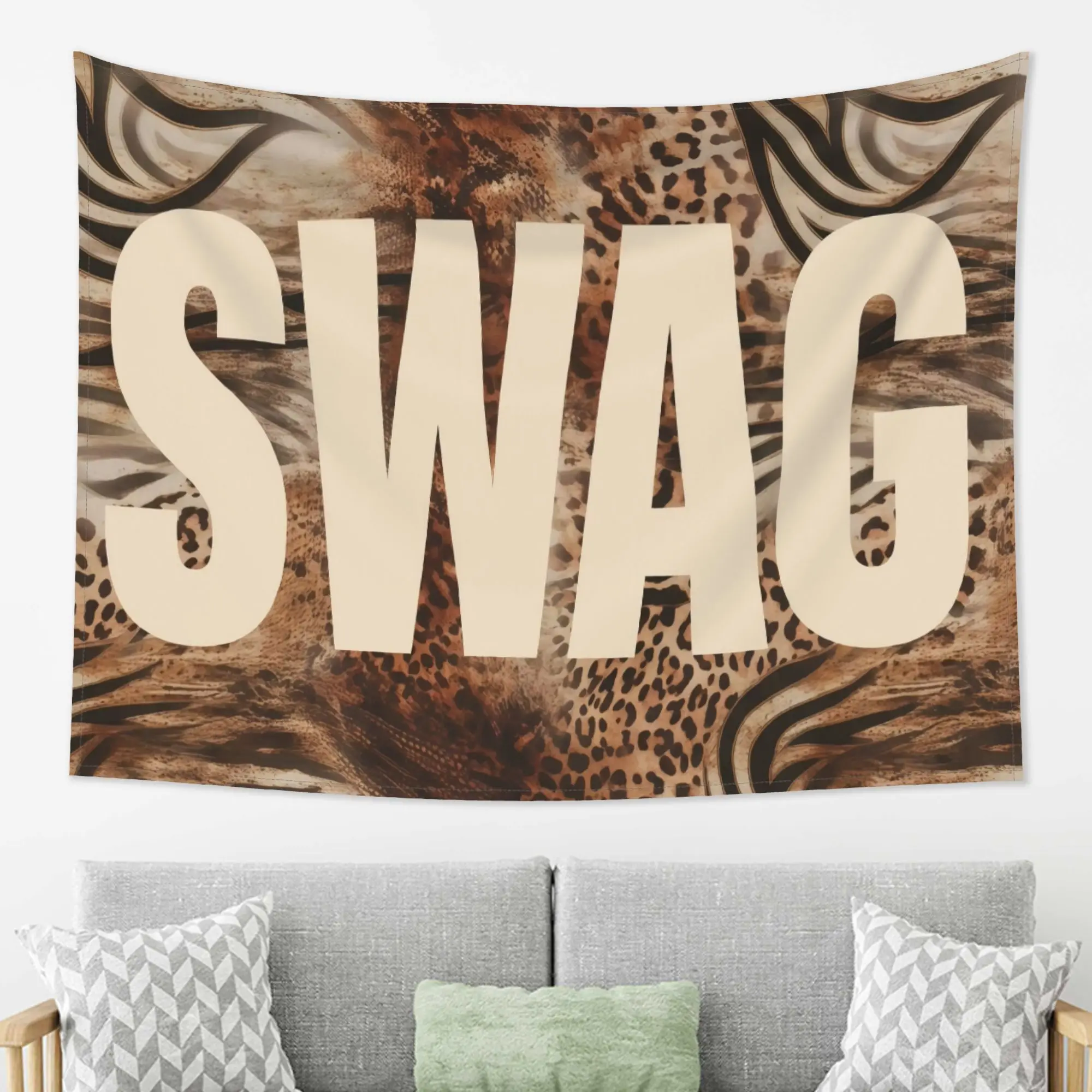 Chic Boho Leopard Print Wall Tapestry Home Decor Art Fabric Hanging SWAG Quote Typography Poster Polyester Luxury Maximalist Jun