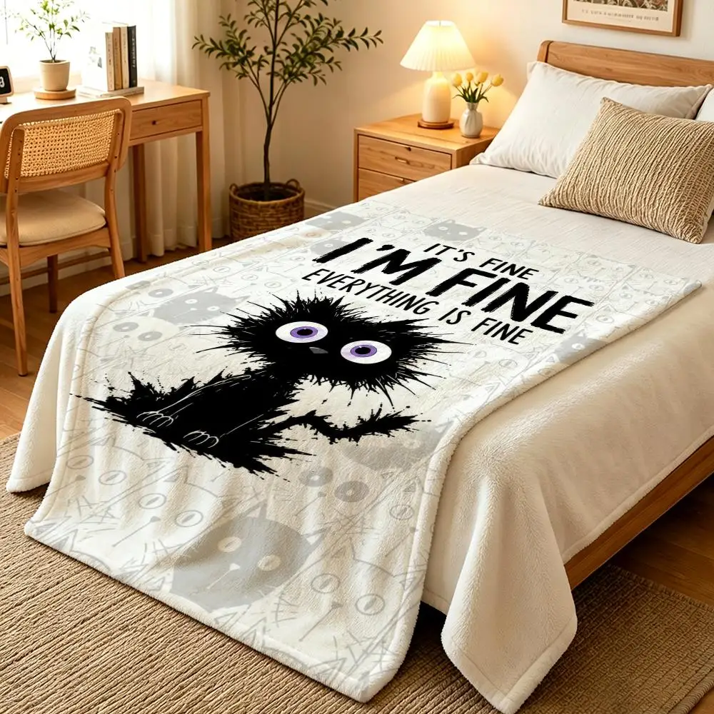 Self-motivated cat Throw Blankets Soft Warm Flannel Blanket Bedding for Bed Living room Home Sofa