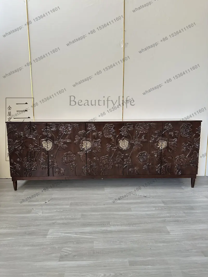 American retro foyer porch cabinet, living room engraved TV decorative cabinet can be customized