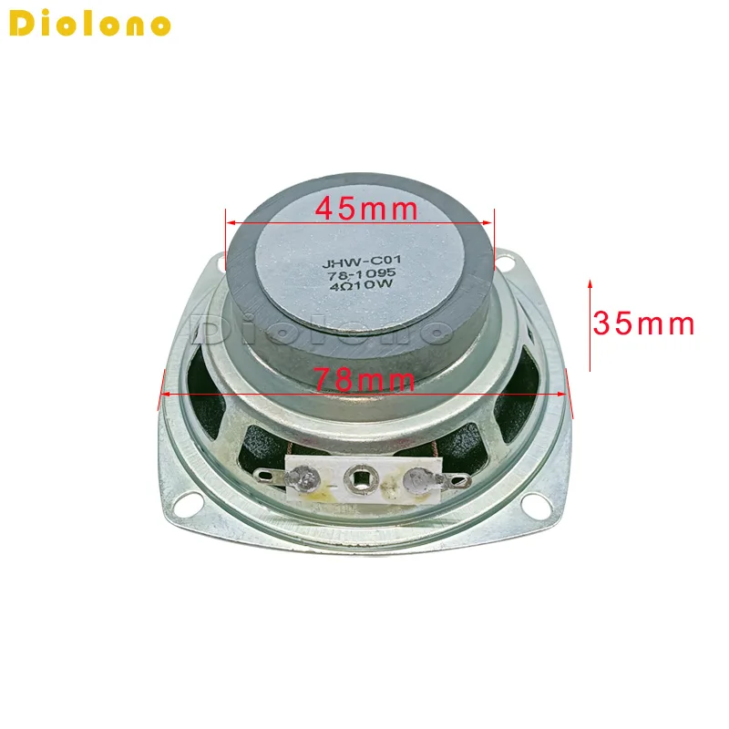 4 Ohm 10W Loudspeaker 78MM 3 Inch Square Silvery Speaker Silvery Cap 45MM External Magnetic Height 35MM