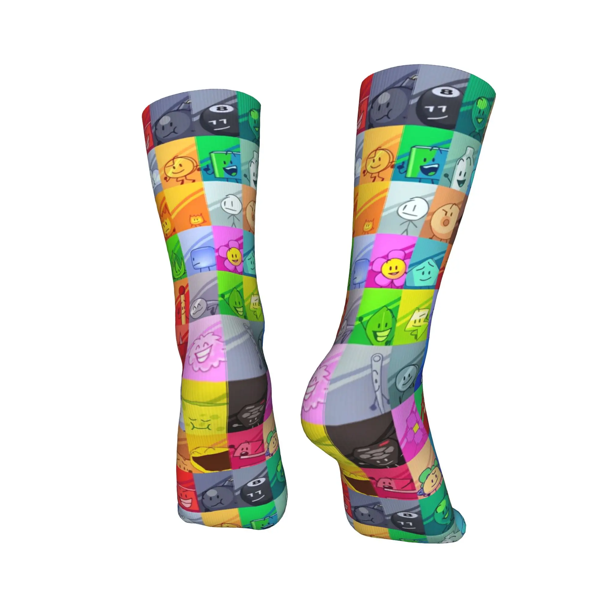 BFDI Inanimate Insanity All Characters Socken Rutschfeste Strümpfe Herren Mittelweiche Outdoor-Socken Herbst Freizeit Grafik-Socken