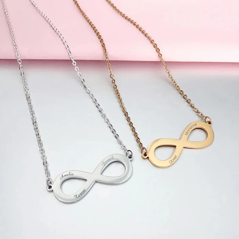 

Personalized Engraved Multi Name Infinity Necklace For Mom Customized Stainless Steel Family Jewellery Mother's Day Gift