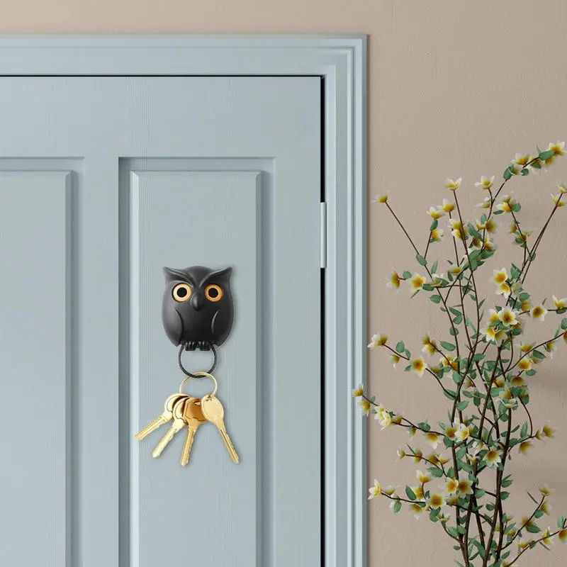 Owl Hooks For Wall Magnetic Key Holder For Wall Resin Owl Wall Decor Hook Punch-free Creative Wall Decoration Clothes Hook