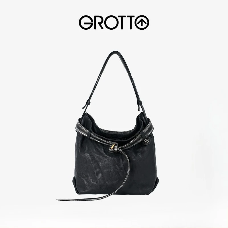 

GROTTO 2025 New Style Small Leather Tote Crossbody Shoulder Bag with Wide Shoulder Strap