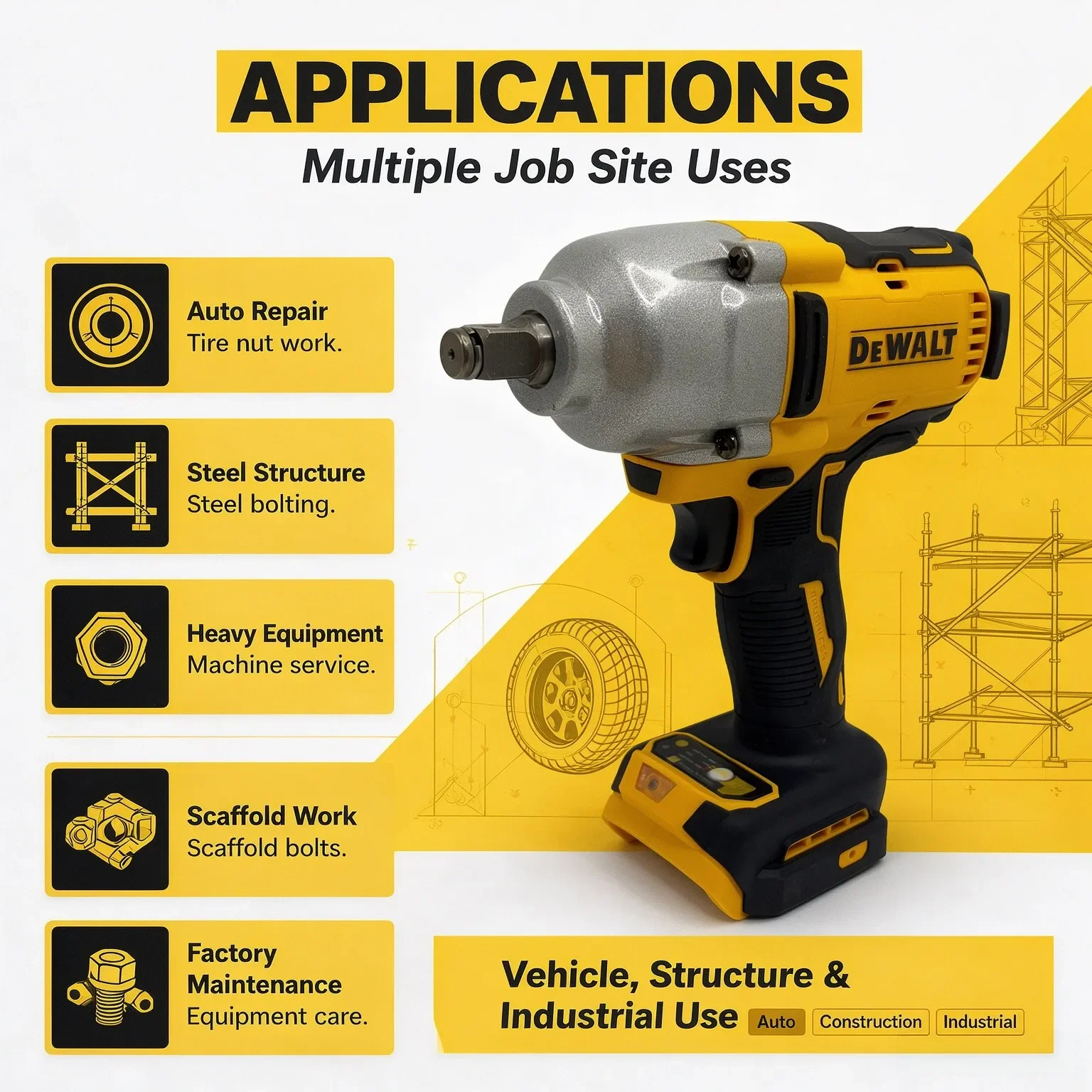 DEWALT DCF900 Electric Impact Wrench Brushless Cordless 1/2