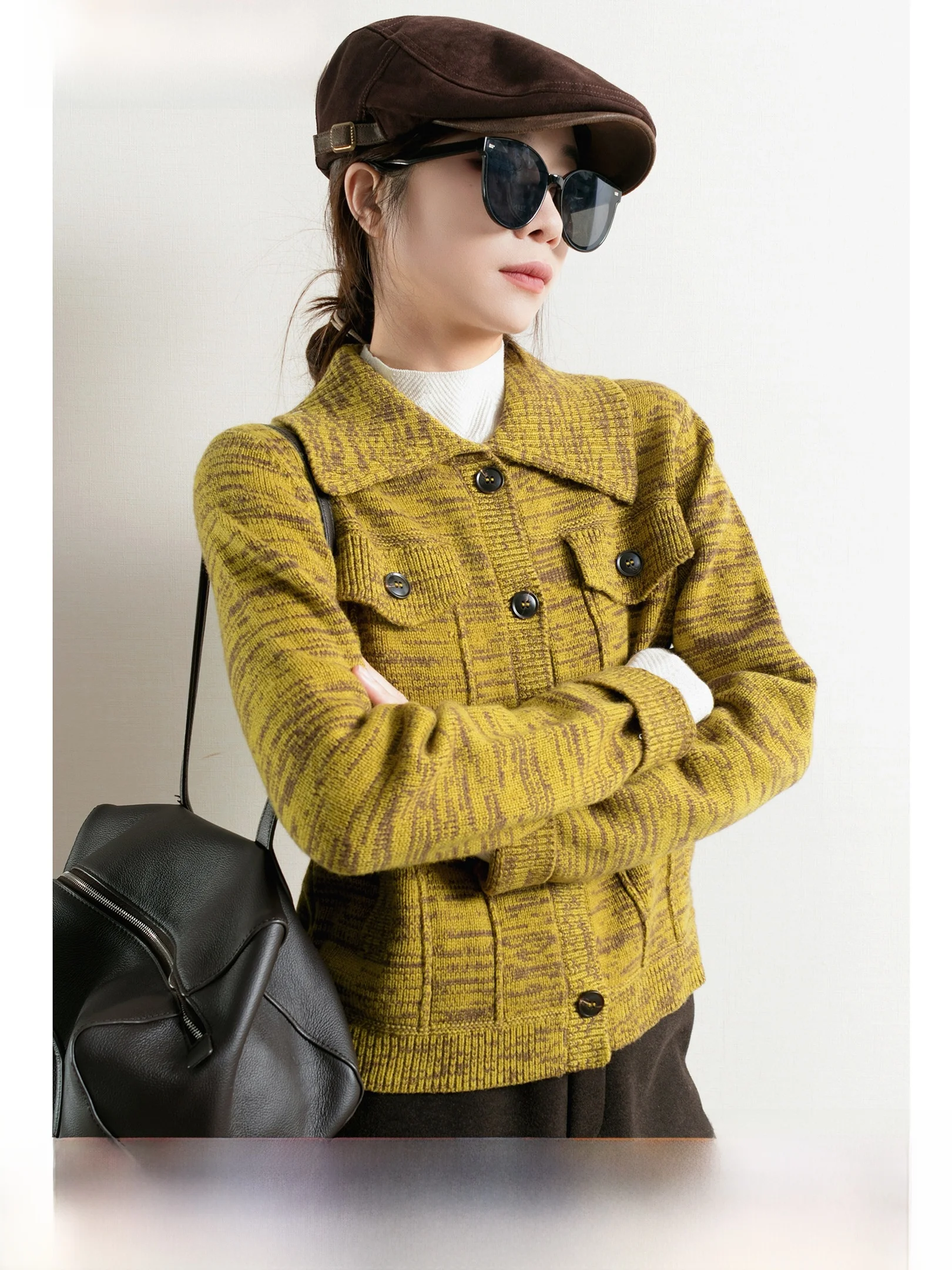 

Женский вязаный кардиган TidePA Chic с отложным воротником, теплый, с узором снежинок, для работы и повседневной носки