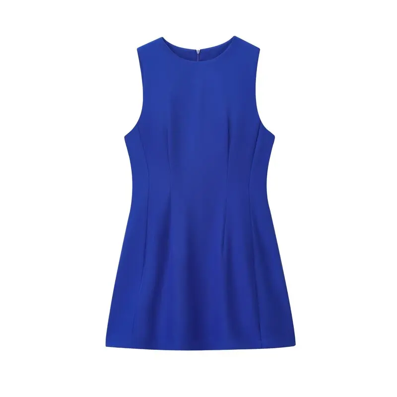 Summer New Arrival Women's Faion Slim Fit Fluffy round Ne Svel ort Dr Versatile High Waist Cotton Blend Dr