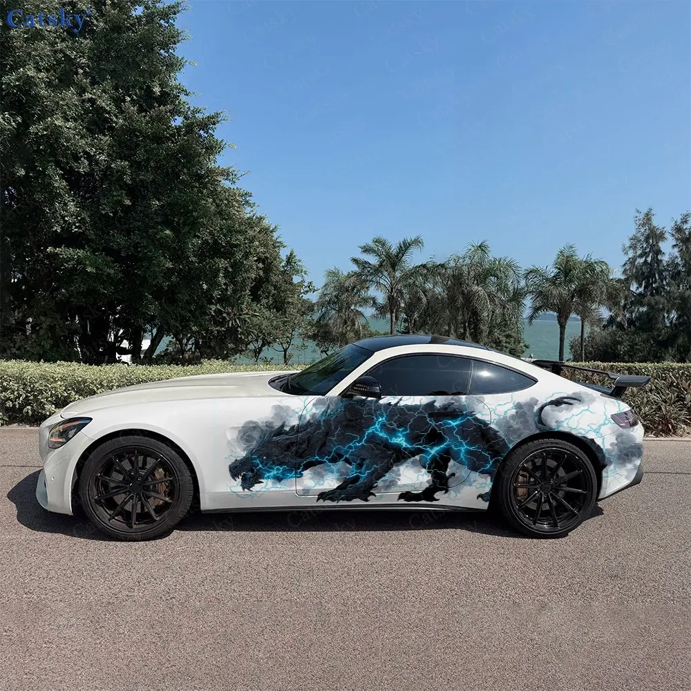 

2pcs Lightning Black Dragon Stickers, Car Body Side Decals, PVC Vinyl Decals, Universal Fit For All Cars Cars Car Vinyl Wraps