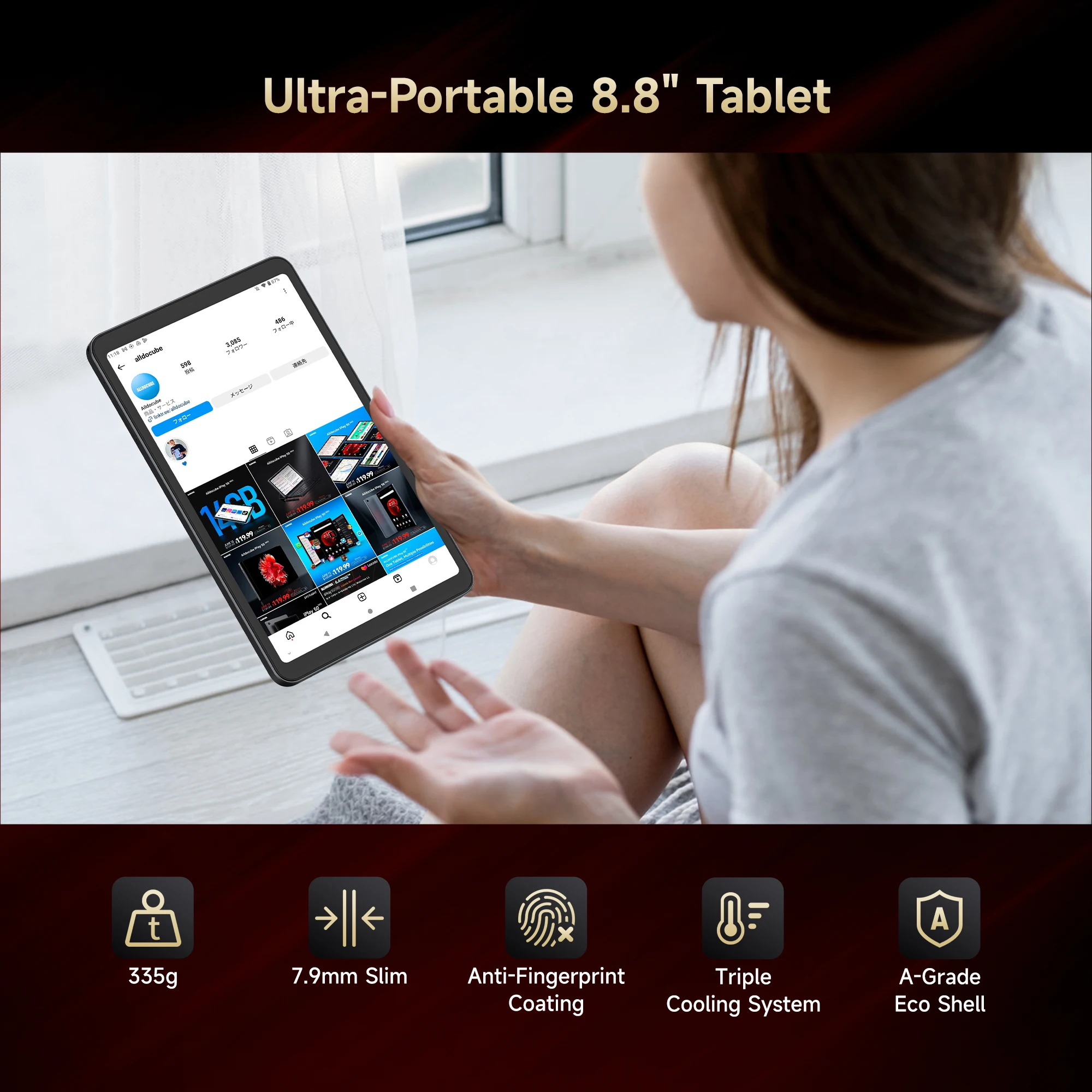 ALLDOCUBE iPlay 70 mini Ultra Tablet de 8.8 pulgadas con pantalla 2.5K a 144Hz, Snapdragon 7+Gen3, 20GB de RAM, 256GB de ROM, 7300mAh, Android 14 7
