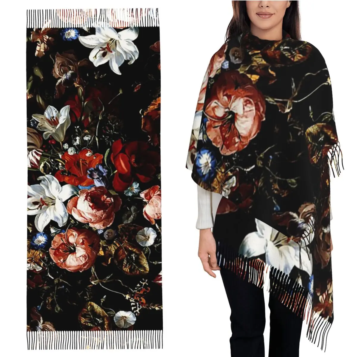 

Night Garden XXXVIII Шарф с кисточками, женские мягкие теплые шали и накидки, длинная осенне-зимняя шаль