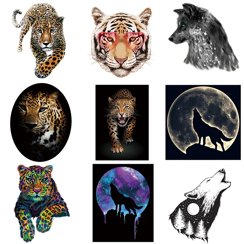 Animal Patch Thermo Sticker On Clothes Leopard Wolf Punk Patches For T-Shirt Iron On Transfer For Clothing Applique Thermal DIY