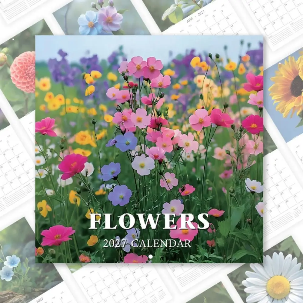 12-Month 2027 Monthly Planner Calendar Saddle Stitched Photo Pages English Calendary Floral Print Square Layout Daily Calendar